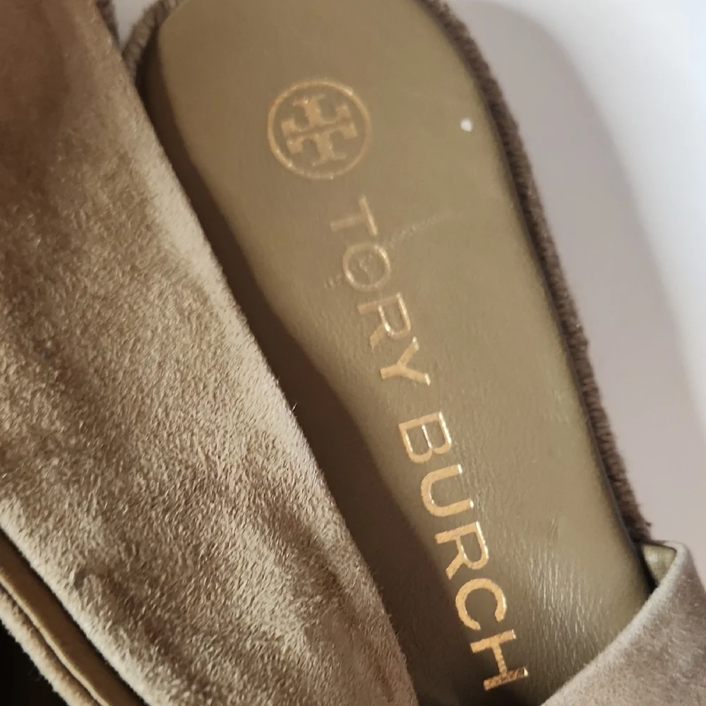 Tory Burch Taupe Suede Slingback Flat Sandals